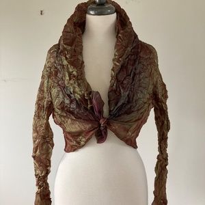 RAY HARRIS IRIDESCENT GREEN/MAROON CRINKLED ORGANZA L/S BOLERO JACKET O/S NWT